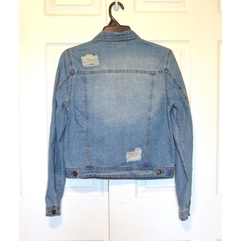 =====Highway Jeans Blue Distressed Denim Jean Crop Jacket‎ Women's Size M Nwt's - Picture 6 of 16